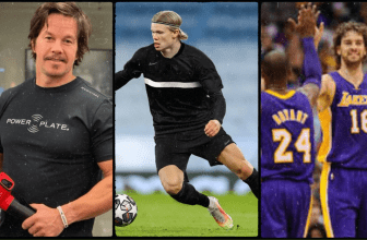 L'image montre des stars comme Mark walberg, Pau Gasol et Erling Haaland utiliser des appareils de massage