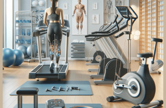 Une physiothérapeute guide une femme dans un exercice de rééducation pour le renforcement des jambes dans une clinique lumineuse.