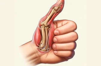 illustration d'une main humaine montrant le pouce touché par la rhizarthrose. Cette image met en évidence la zone spécifique de l'articulation du pouce qui est touchée