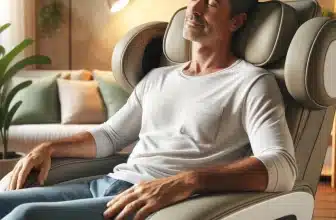 Un homme détendu dans un fauteuil de massage lors de la Fête des Pères, symbolisant les bienfaits des appareils de massage pour le bien-être et la relaxation.