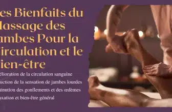L'image montre une personne recevant un massage des jambe, mettant en évidence les mains du masseur travaillant sur les jambes. L'arrière-plan suggère une ambiance relaxante, avec un éclairage tamisé et un environnement apaisant.