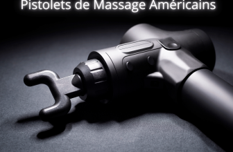 Pistolets de Massage Américains - Un pistolet de massage moderne, noir et puissant, avec embout interchangeable, utilisé pour la récupération musculaire des athlètes.