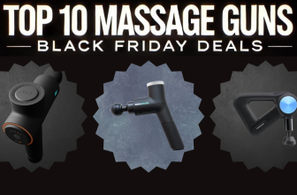 Top 10 des offres Black Friday pour les pistolets de massage, présentant trois modèles populaires : pistolet de massage Jolt à gauche, pistolet de massage Erinkestrel au centre, et pistolet de massage Theragun à droite.