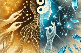 représentations de votre yin-yang énergétique, mêlant méridiens dorés, points d'acupuncture cristallins, et ce pont de lumière central. Le style en lavis d’encre et aquarelle bleu-or sur fond de papier de riz donne bien l’équilibre entre tradition et modernité.