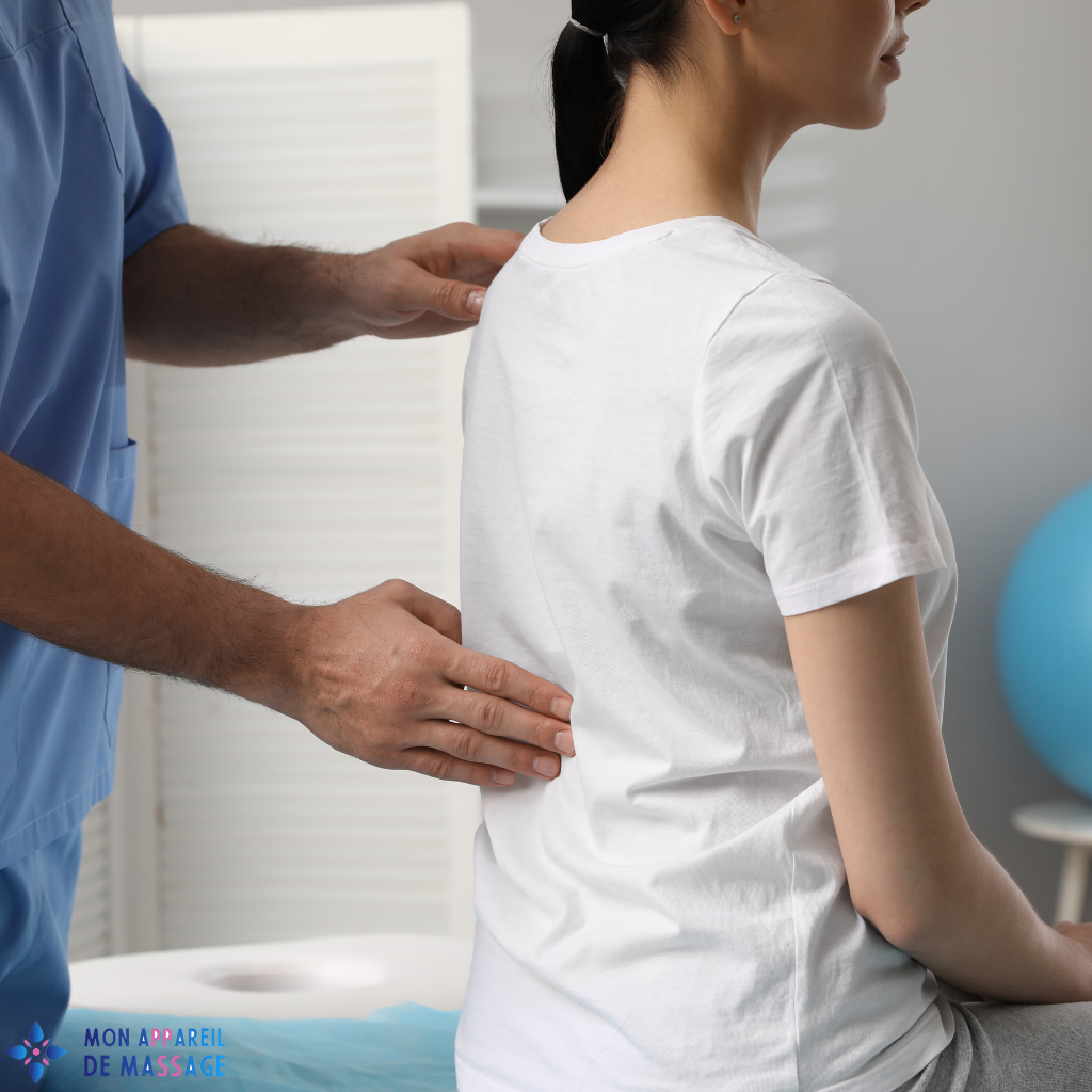 Une femme ayant mal au dos cherche conseil chez un médecin pour lui conseiller le meilleur appareil de massage pour le dos